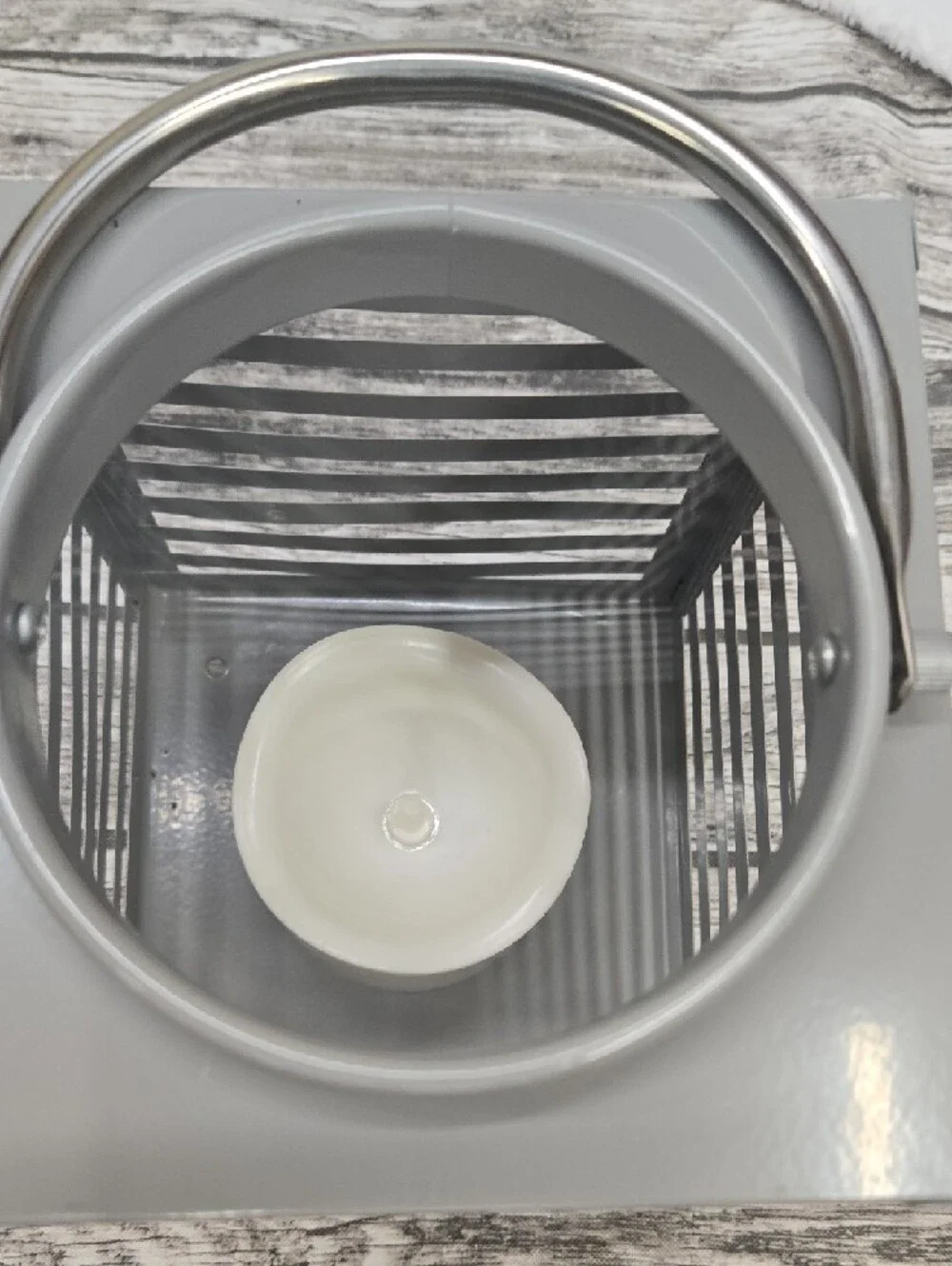 Gray Slatted Metal Lantern with Flameless Candle